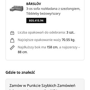 Sofa 3 opakowania (niezłożona) ikea barslov 