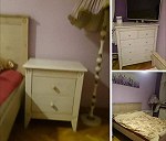 łóżko drewniane z materacem 200x160; dwie szfki nocne oraz komoda