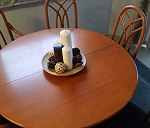 stół okrągły + 6 krzeseł + witryna+ stolik kawowy