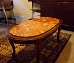 1 sofa, 1 wood table, 1 wood marble coffee table