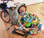 rower dzieciecy,hulajnoga,torba podrozna i dwa chodziki   dzieciece