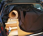 folded furniture, wooden panels - all fits in 7 seater car, small van,