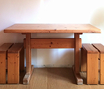 1 wood table 2 wood stools
