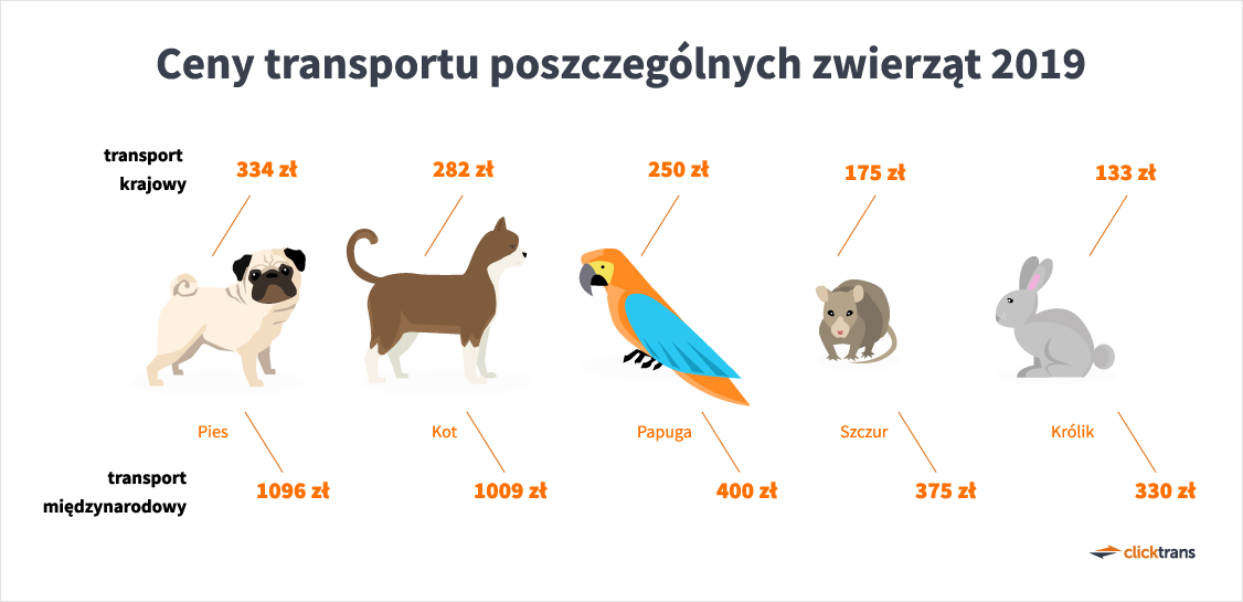 Ceny transportu poszczególnych zwierząt 2019